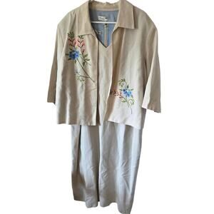 Deane-White Linen Blend Sheath Dress Plus Sz 20 Jacket Embroidered Floral
